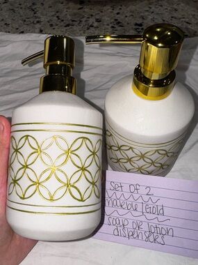 Sweet Home Collection Marble & Gold Soap Dispenser | Set of 2 | Modern Decor